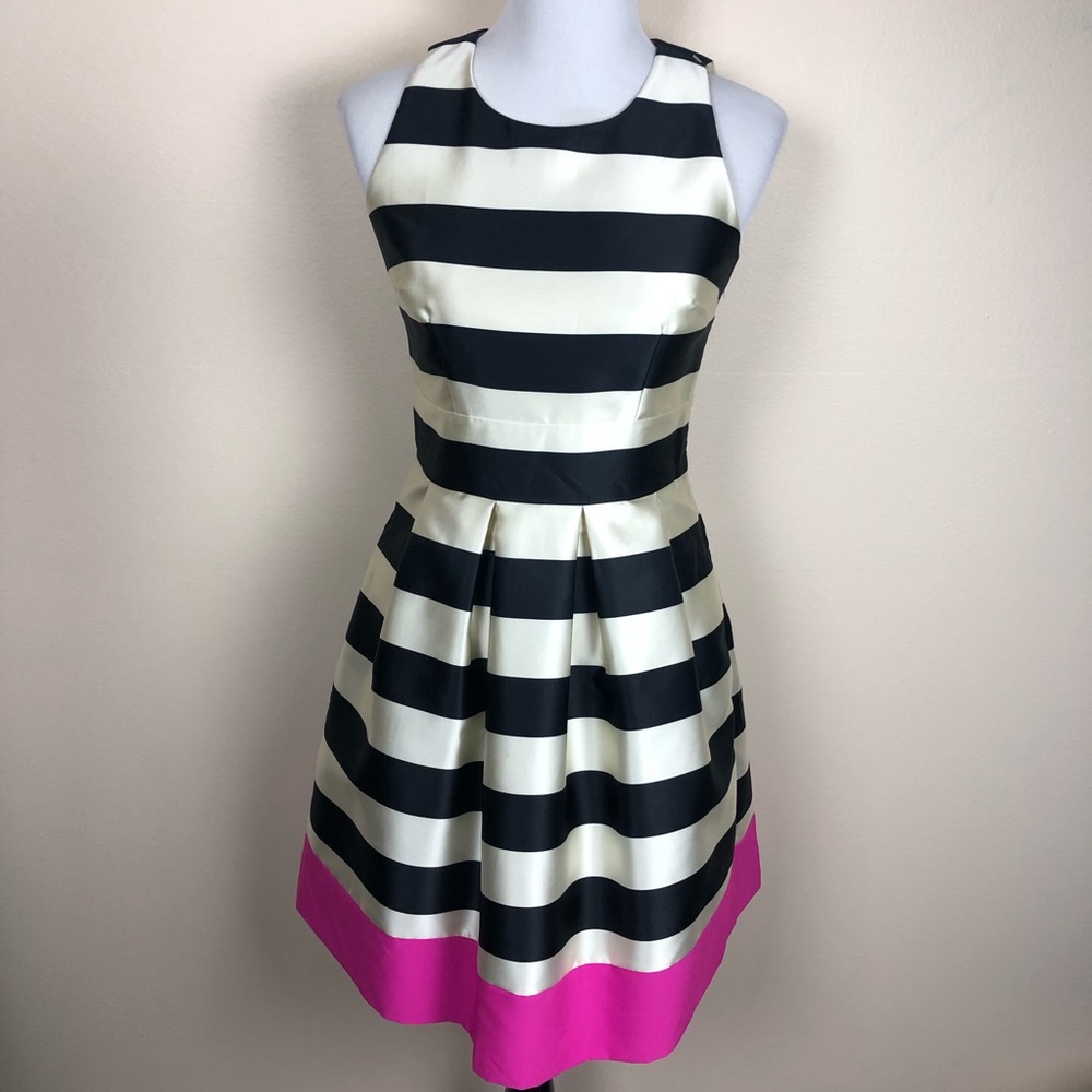 Eliza J fit and flare black & cream stripe dress 4